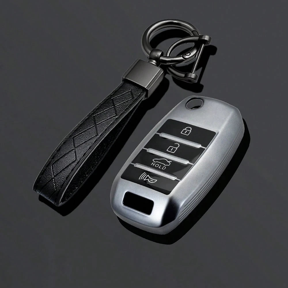 4-Button Gray TPU Car Flip Key Cover Compatible With Kia Soul 2014-2019, Sportage 2015, 2016, 2018, Optima 2017, 2018, Sorento, Forte