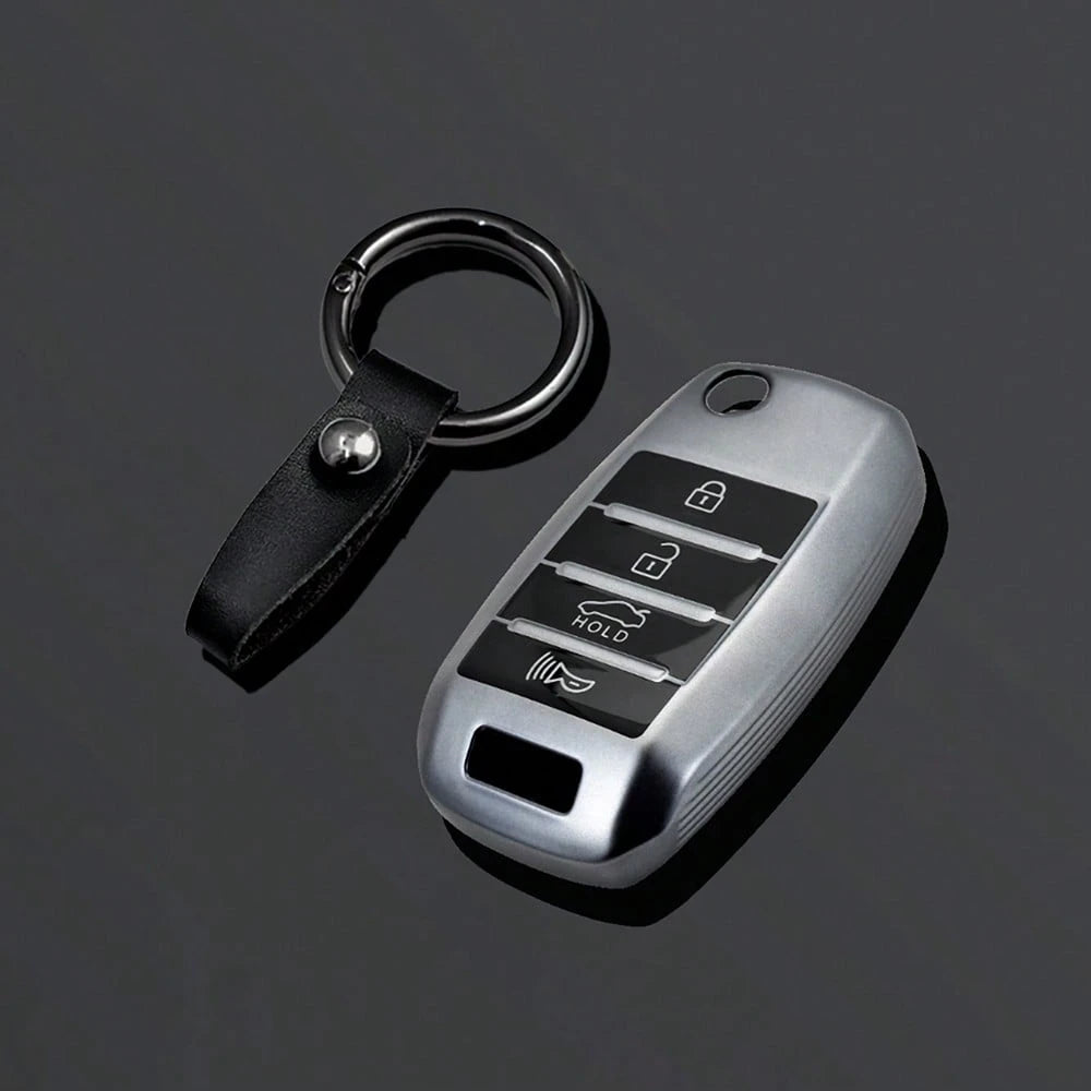 4-Button Gray TPU Car Flip Key Cover Compatible With Kia Soul 2014-2019, Sportage 2015, 2016, 2018, Optima 2017, 2018, Sorento, Forte