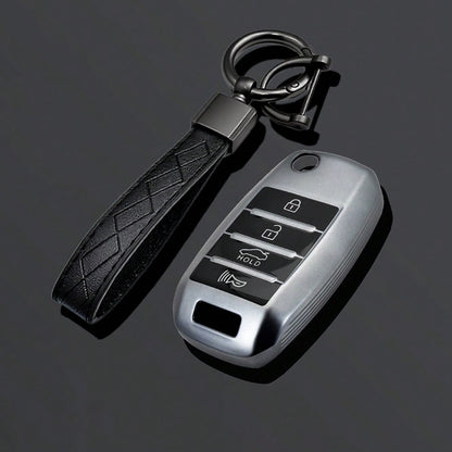 4-Button Gray TPU Car Flip Key Cover Compatible With Kia Soul 2014-2019, Sportage 2015, 2016, 2018, Optima 2017, 2018, Sorento, Forte