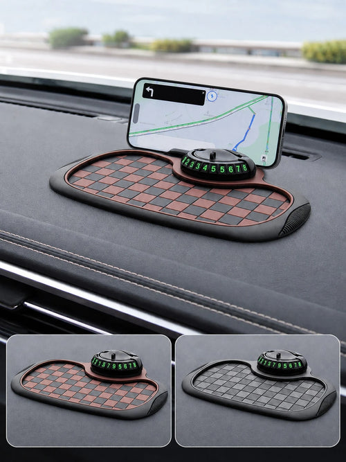 4-In-1 Anti-Slip Car Dashboard Mat, Multi-Function Phone Holder Parking Number Plate Storage Pad, Grid Anti-Slip Car Dashboard Organizer Mat, Car Interior Accessories