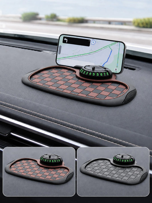 4-In-1 Anti-Slip Car Dashboard Mat, Multi-Function Phone Holder Parking Number Plate Storage Pad, Grid Anti-Slip Car Dashboard Organizer Mat, Car Interior Accessories