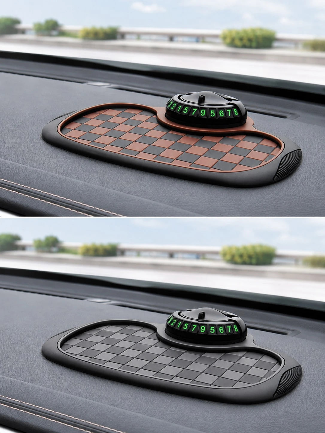 4-In-1 Anti-Slip Car Dashboard Mat, Multi-Function Phone Holder Parking Number Plate Storage Pad, Grid Anti-Slip Car Dashboard Organizer Mat, Car Interior Accessories