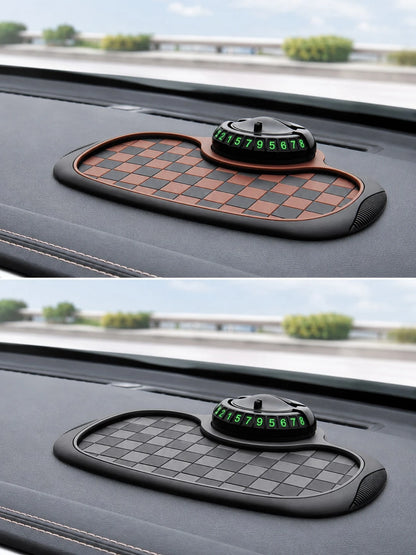 4-In-1 Anti-Slip Car Dashboard Mat, Multi-Function Phone Holder Parking Number Plate Storage Pad, Grid Anti-Slip Car Dashboard Organizer Mat, Car Interior Accessories