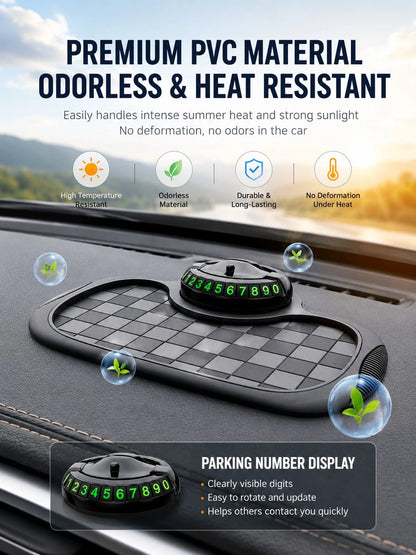 4-In-1 Anti-Slip Car Dashboard Mat, Multi-Function Phone Holder Parking Number Plate Storage Pad, Grid Anti-Slip Car Dashboard Organizer Mat, Car Interior Accessories