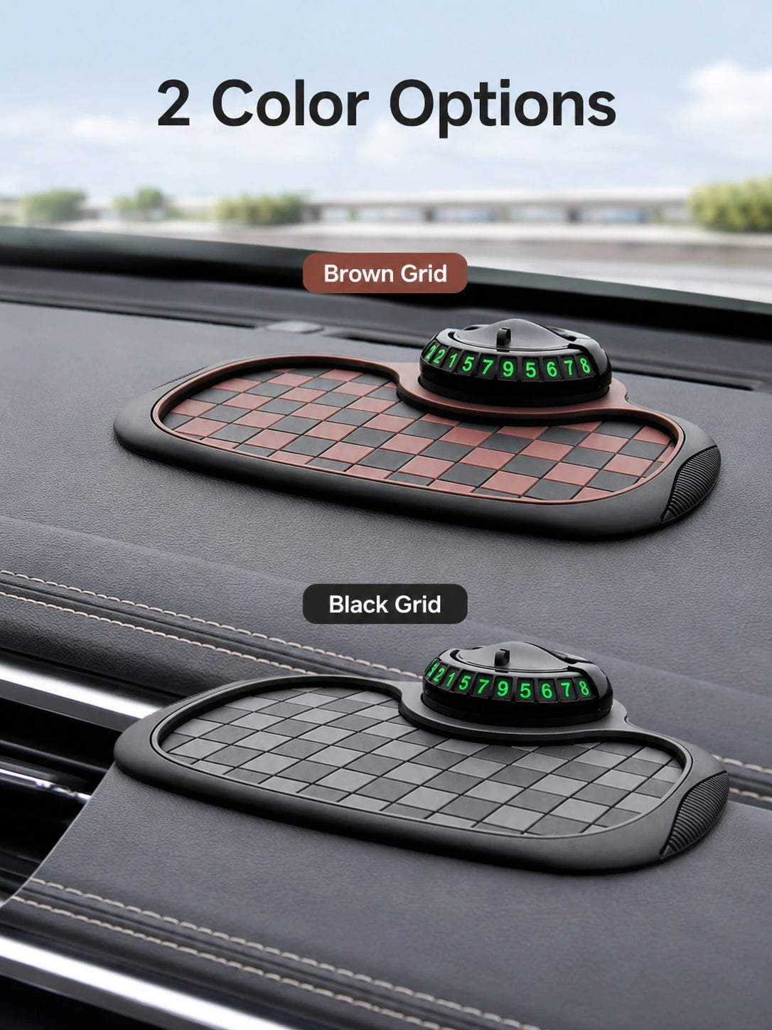 4-In-1 Anti-Slip Car Dashboard Mat, Multi-Function Phone Holder Parking Number Plate Storage Pad, Grid Anti-Slip Car Dashboard Organizer Mat, Car Interior Accessories