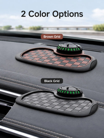 4-In-1 Anti-Slip Car Dashboard Mat, Multi-Function Phone Holder Parking Number Plate Storage Pad, Grid Anti-Slip Car Dashboard Organizer Mat, Car Interior Accessories