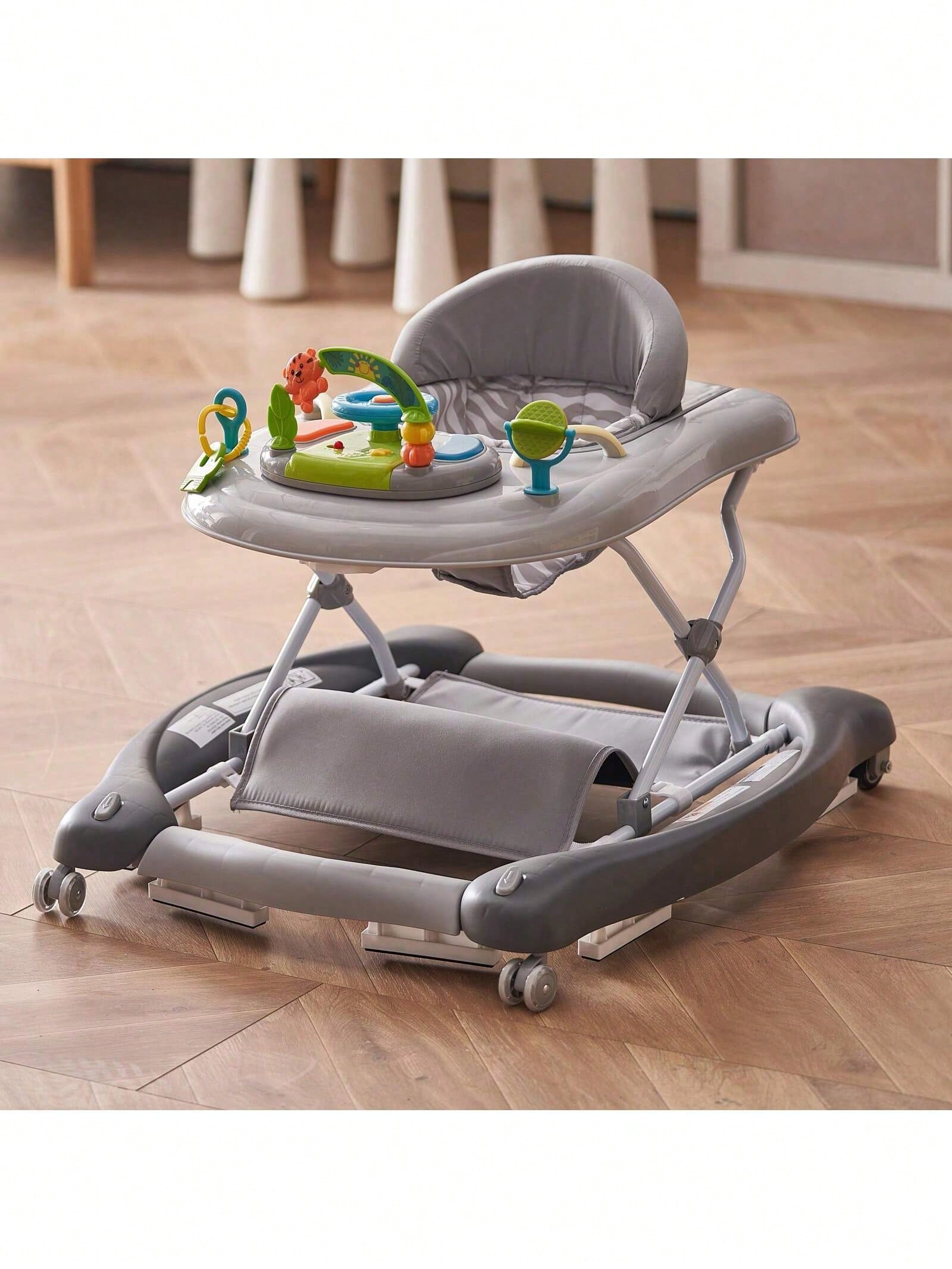 4-In-1 Baby Walker, Foldable Baby Activity Center With Wheels, Adjustable Height, Light, Steering Wheel, Learning-Seated, Walk-Behind, Toy Car, Rocker Toddler Walker For Boys Girls 6-24 Month