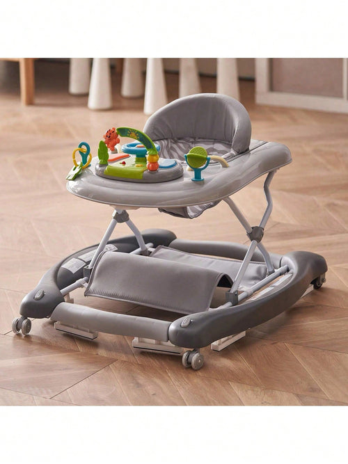 4-In-1 Baby Walker, Foldable Baby Activity Center With Wheels, Adjustable Height, Light, Steering Wheel, Learning-Seated, Walk-Behind, Toy Car, Rocker Toddler Walker For Boys Girls 6-24 Month