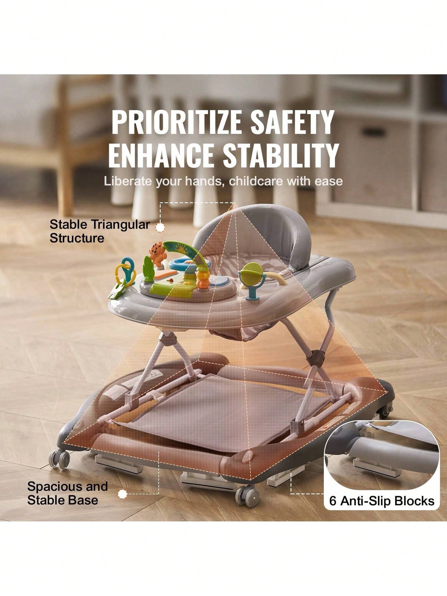 4-In-1 Baby Walker, Foldable Baby Activity Center With Wheels, Adjustable Height, Light, Steering Wheel, Learning-Seated, Walk-Behind, Toy Car, Rocker Toddler Walker For Boys Girls 6-24 Month