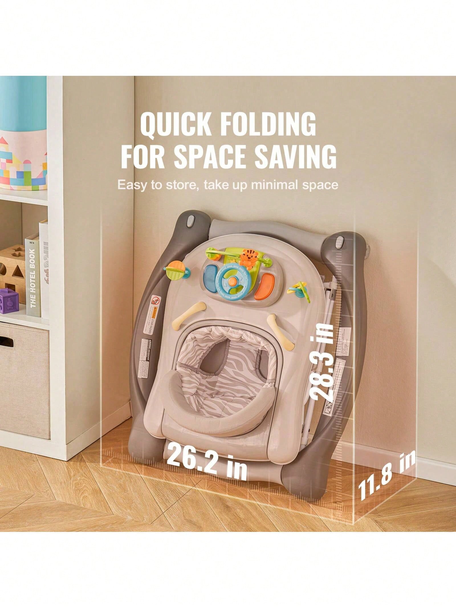 4-In-1 Baby Walker, Foldable Baby Activity Center With Wheels, Adjustable Height, Light, Steering Wheel, Learning-Seated, Walk-Behind, Toy Car, Rocker Toddler Walker For Boys Girls 6-24 Month