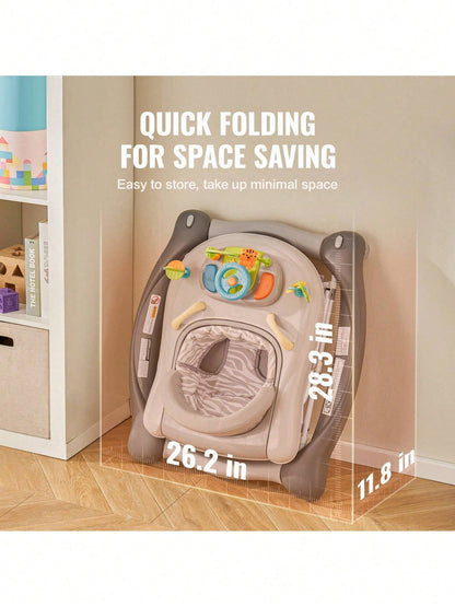 4-In-1 Baby Walker, Foldable Baby Activity Center With Wheels, Adjustable Height, Light, Steering Wheel, Learning-Seated, Walk-Behind, Toy Car, Rocker Toddler Walker For Boys Girls 6-24 Month