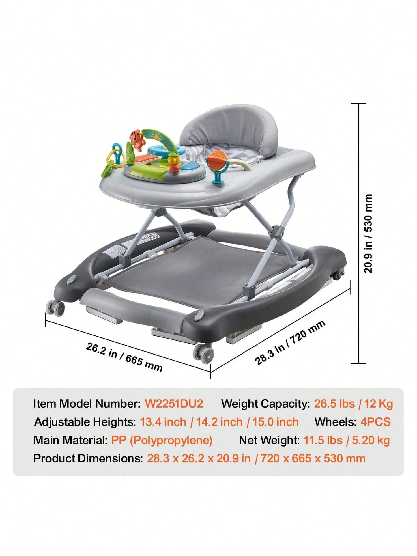 4-In-1 Baby Walker, Foldable Baby Activity Center With Wheels, Adjustable Height, Light, Steering Wheel, Learning-Seated, Walk-Behind, Toy Car, Rocker Toddler Walker For Boys Girls 6-24 Month