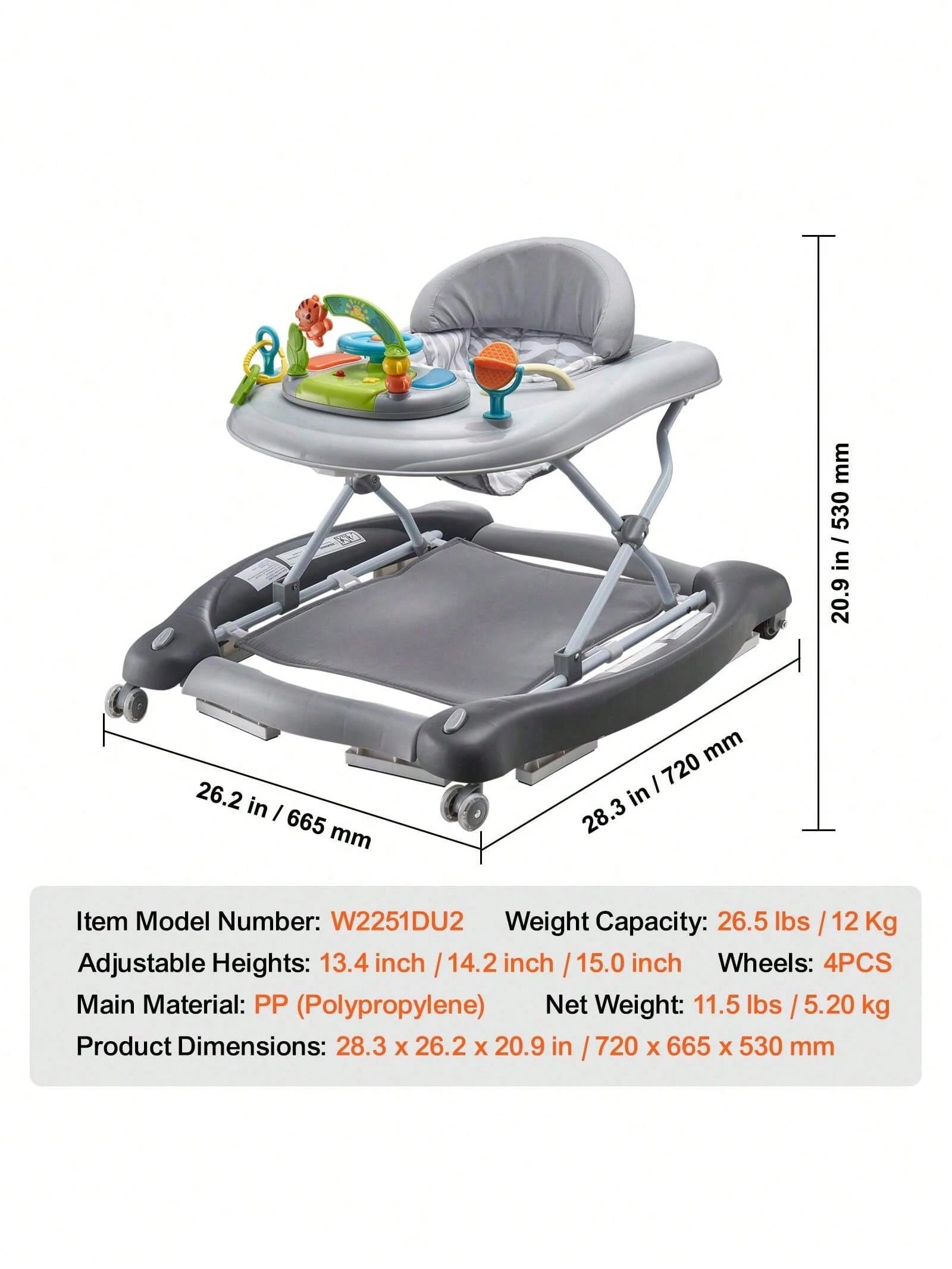 4-In-1 Baby Walker, Foldable Baby Activity Center With Wheels, Adjustable Height, Light, Steering Wheel, Learning-Seated, Walk-Behind, Toy Car, Rocker Toddler Walker For Boys Girls 6-24 Month