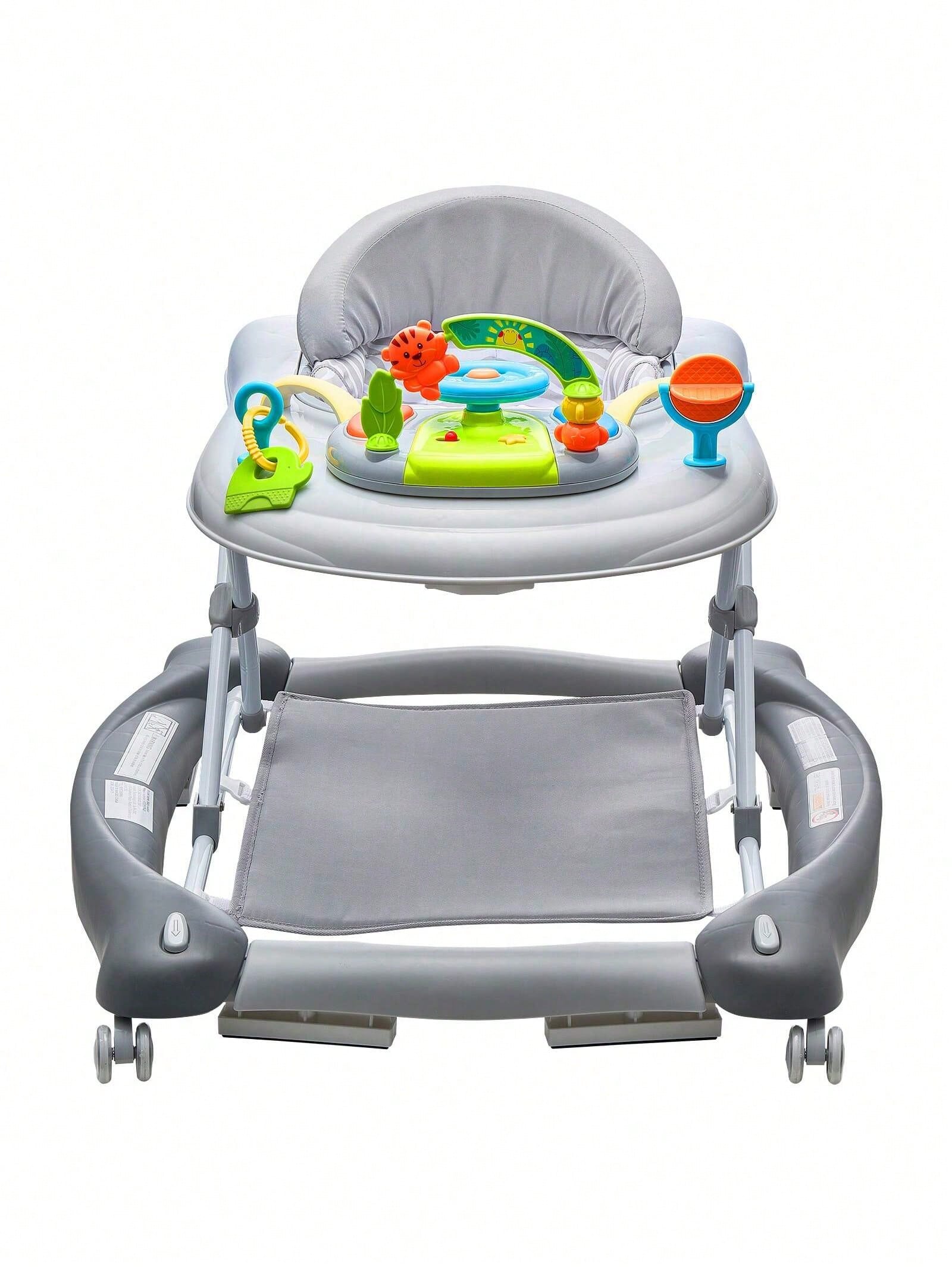 4-In-1 Baby Walker, Foldable Baby Activity Center With Wheels, Adjustable Height, Light, Steering Wheel, Learning-Seated, Walk-Behind, Toy Car, Rocker Toddler Walker For Boys Girls 6-24 Month