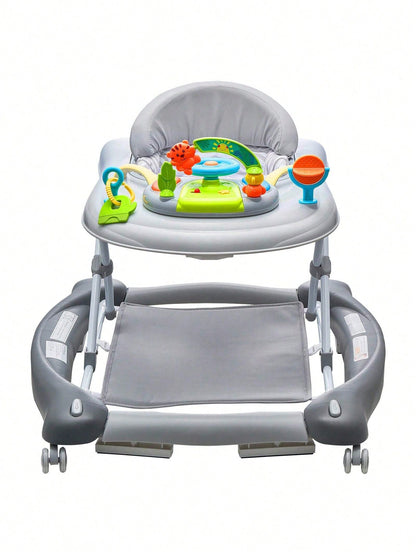 4-In-1 Baby Walker, Foldable Baby Activity Center With Wheels, Adjustable Height, Light, Steering Wheel, Learning-Seated, Walk-Behind, Toy Car, Rocker Toddler Walker For Boys Girls 6-24 Month