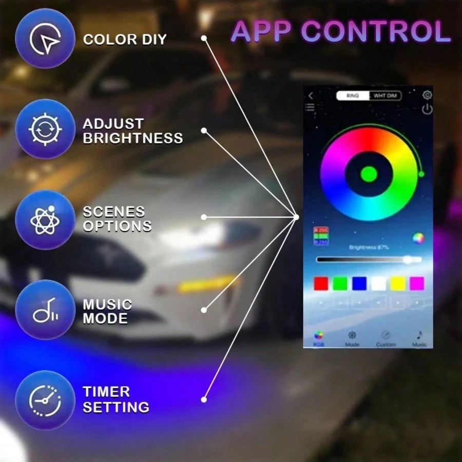 4-In-1 Car Chassis Decorative Lights, Multiple Lighting Change Modes For DIY, Car Underbody Modification Cool Effect Decoration Kit, Wireless APP Control Mode, Modern And Cool Car Decoration Supplies