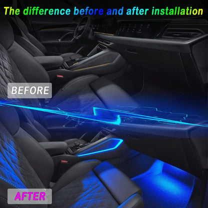 4-In-1 RGB Car Interior Footrest Decorative Light Strip, Neon Atmosphere Light, App + Remote Control, Music Sync Color Change, Party Atmosphere Effect, Suitable For Car/Truck/SUV Installation, Automot