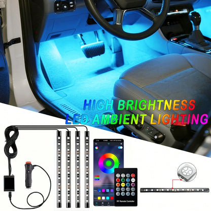 4-In-1 RGB Car Interior Footrest Decorative Light Strip, Neon Atmosphere Light, App + Remote Control, Music Sync Color Change, Party Atmosphere Effect, Suitable For Car/Truck/SUV Installation, Automot