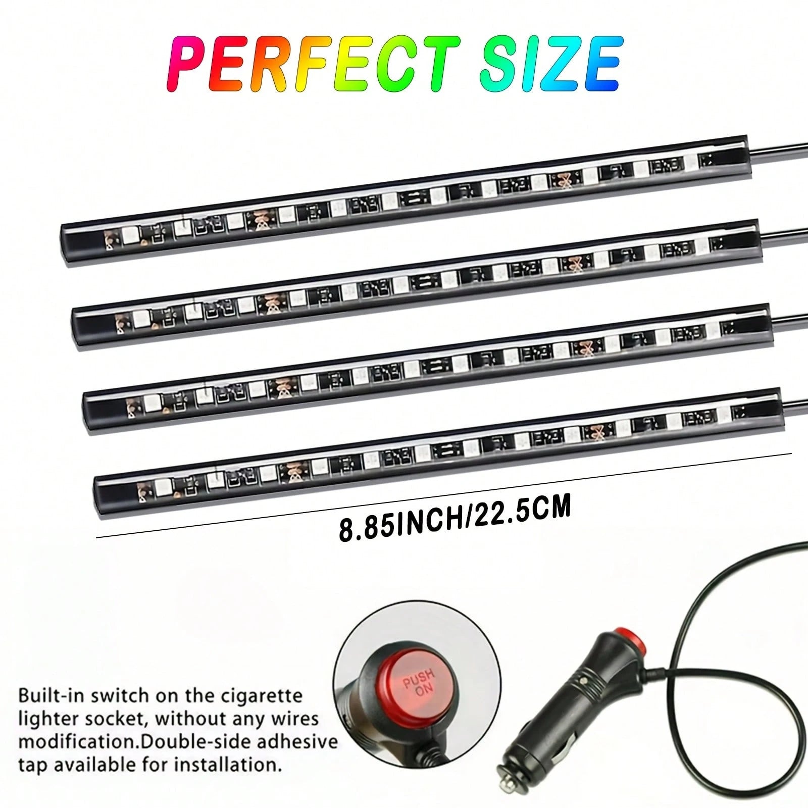 4-In-1 RGB Car Interior Footrest Decorative Light Strip, Neon Atmosphere Light, App + Remote Control, Music Sync Color Change, Party Atmosphere Effect, Suitable For Car/Truck/SUV Installation, Automot