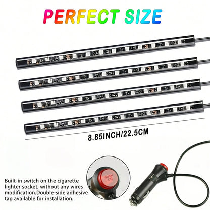 4-In-1 RGB Car Interior Footrest Decorative Light Strip, Neon Atmosphere Light, App + Remote Control, Music Sync Color Change, Party Atmosphere Effect, Suitable For Car/Truck/SUV Installation, Automot