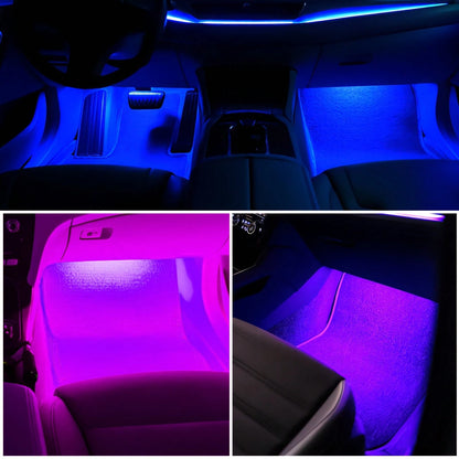 4-In-1 RGB Car Interior Footrest Decorative Light Strip, Neon Atmosphere Light, App + Remote Control, Music Sync Color Change, Party Atmosphere Effect, Suitable For Car/Truck/SUV Installation, Automot
