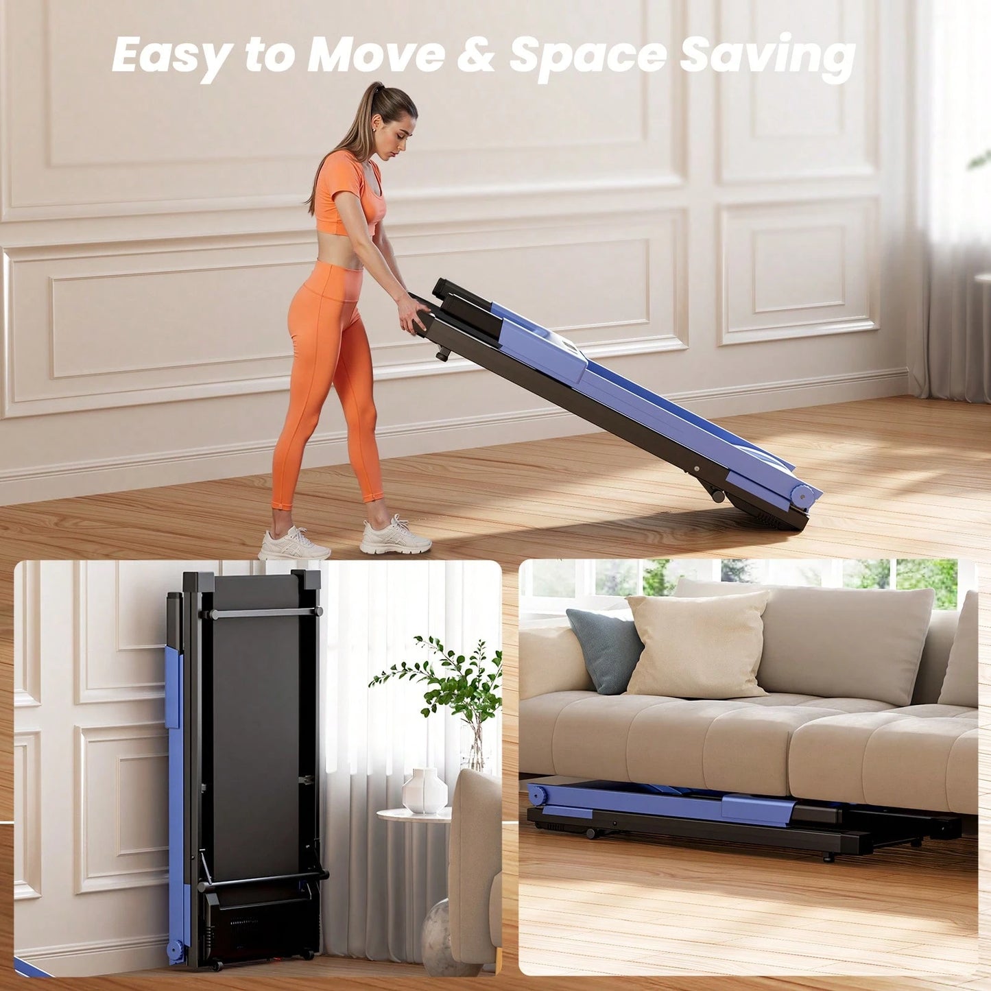 4-In-1 Treadmills For Home With Incline And Handles, Folding Treadmill Running Machine For Small Spaces 300 LB 3.0 HP 7.5 MPH Foldable Treadmill With Smart APP