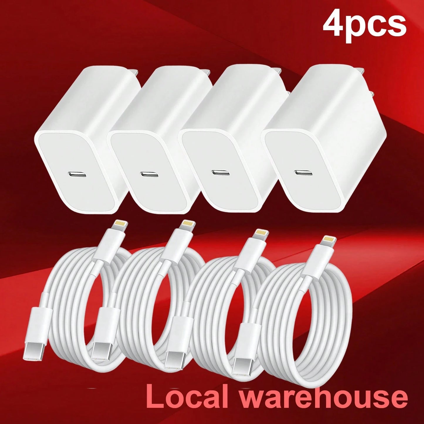 4-Pack Type C Fast Charger Kit: USB C Charger (Charging Block) + 4ft Lightning Cable – Compatible With Mobile Phones & IPa| Local Warehouse Fast Delivery