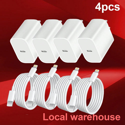 4-Pack Type C Fast Charger Kit: USB C Charger (Charging Block) + 4ft Lightning Cable – Compatible With Mobile Phones & IPa| Local Warehouse Fast Delivery