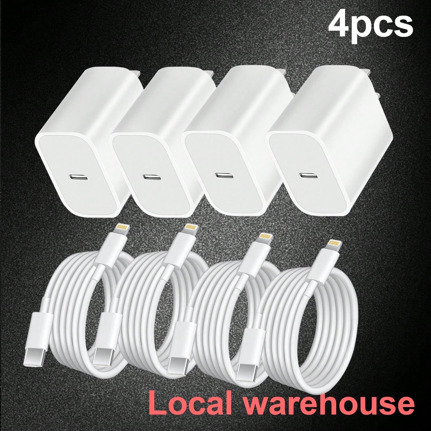 4-Pack Type C Fast Charger Kit: USB C Charger (Charging Block) + 4ft Lightning Cable – Compatible With Mobile Phones & IPa| Local Warehouse Fast Delivery