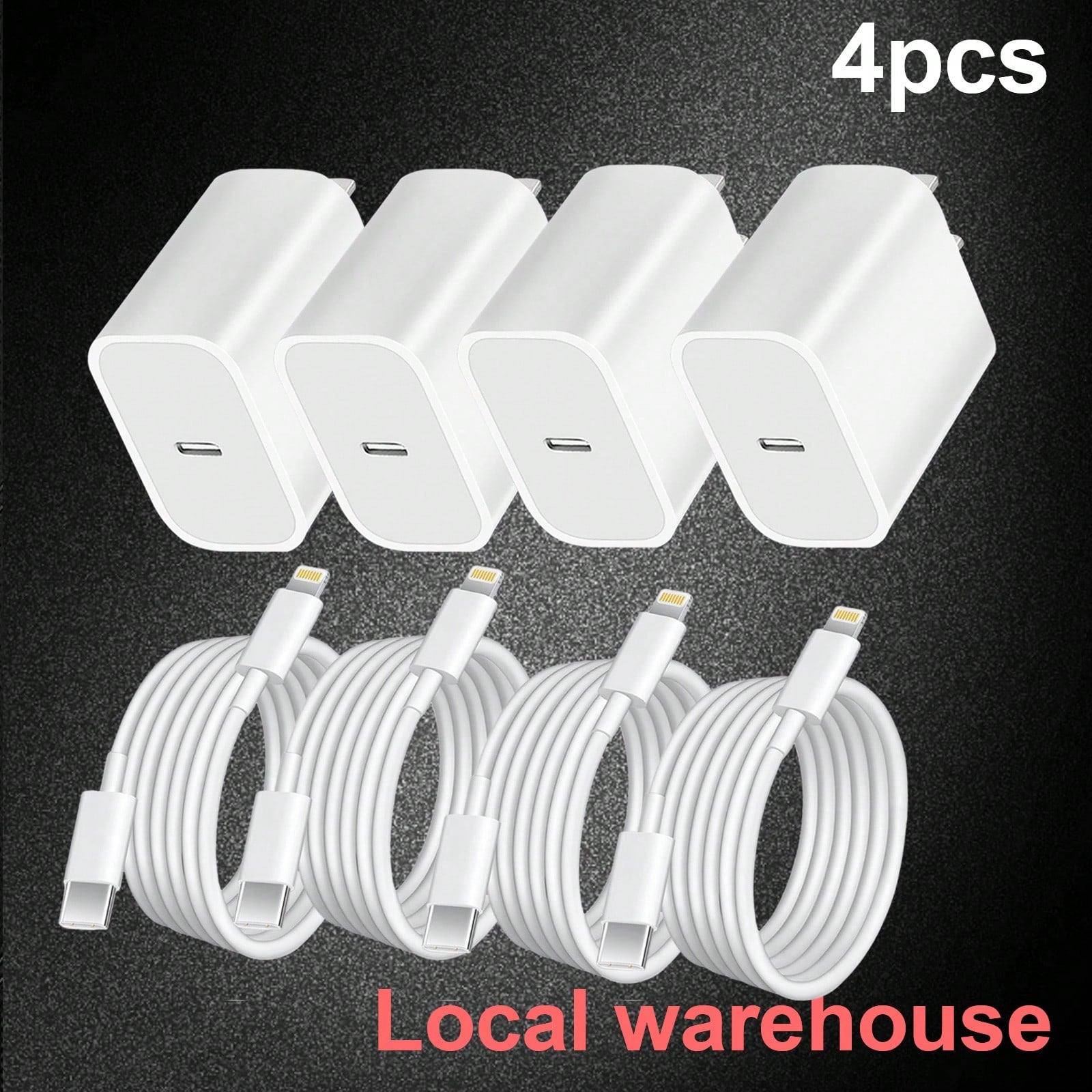 4-Pack Type C Fast Charger Kit: USB C Charger (Charging Block) + 4ft Lightning Cable – Compatible With Mobile Phones & IPa| Local Warehouse Fast Delivery