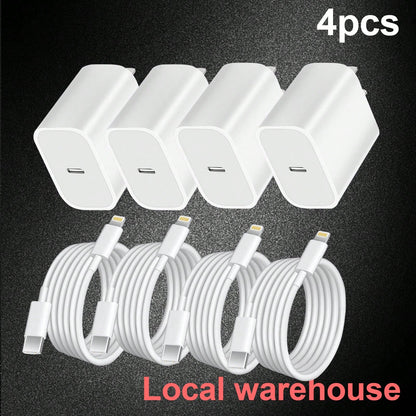 4-Pack Type C Fast Charger Kit: USB C Charger (Charging Block) + 4ft Lightning Cable – Compatible With Mobile Phones & IPa| Local Warehouse Fast Delivery