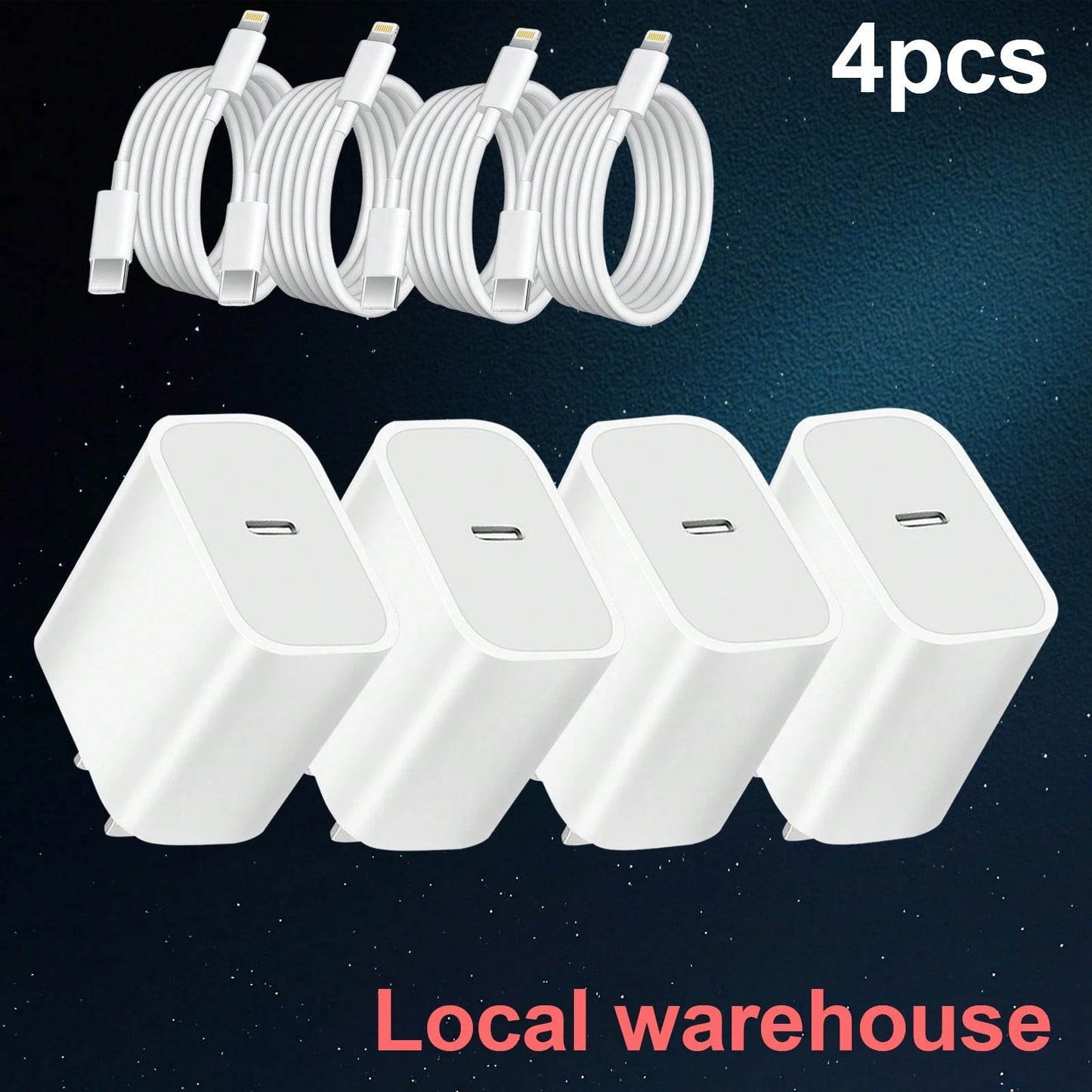 4-Pack Type C Fast Charger Kit: USB C Charger (Charging Block) + 4ft Lightning Cable – Compatible With Mobile Phones & IPa| Local Warehouse Fast Delivery