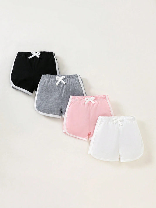 4-Piece Baby Girl Candy Color Casual Cute Sports Shorts Bottom, Spring & Summer