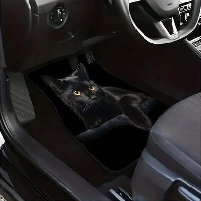 4-Piece Black Cat Print Car Seat Covers, Universal Fit For Multiple Car Models, Suitable For All Seasons, Easy To Clean, Fashionable And Minimalist