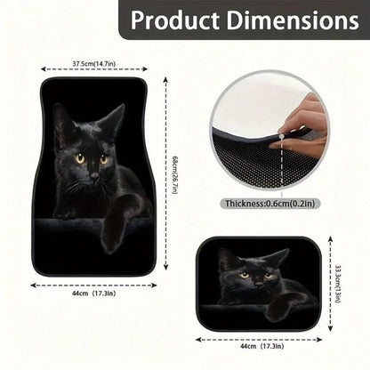 4-Piece Black Cat Print Car Seat Covers, Universal Fit For Multiple Car Models, Suitable For All Seasons, Easy To Clean, Fashionable And Minimalist