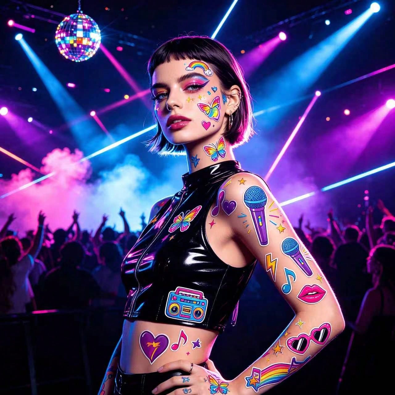 4 Sheets Music Theme Party Temporary Tattoo Stickers, Waterproof Musical Note Guitar Star Heart Face Tattoo Stickers, Personalized Body Art, Suitable For Fingers Arms Collarbone, Concert Festival Deco