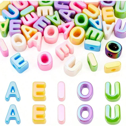 40Pcs Vowel Large Letter Beads UV Plating Colorful Big Alphabet Bead Vowel AEIOU Spacer Paracord Beads For Keychains Bag Charm Kit Phone Chains