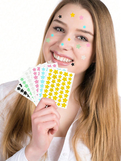 480/1200pcs Pink, Black, White, Blue, Purple, Green Star Pattern E-Star Face Stickers, Essential For Photography, Face Painting, Suitable For Various Parties, Gatherings And Entertainment Activities.