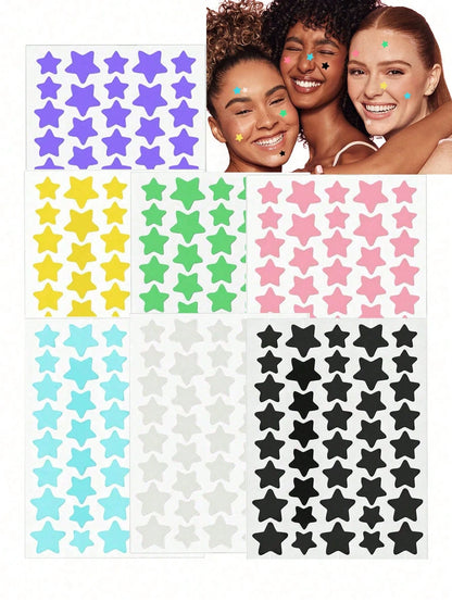 480/1200pcs Pink, Black, White, Blue, Purple, Green Star Pattern E-Star Face Stickers, Essential For Photography, Face Painting, Suitable For Various Parties, Gatherings And Entertainment Activities.