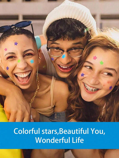 480/1200pcs Pink, Black, White, Blue, Purple, Green Star Pattern E-Star Face Stickers, Essential For Photography, Face Painting, Suitable For Various Parties, Gatherings And Entertainment Activities.