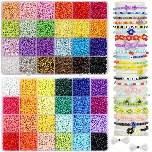 4800/9600pcs Set/500pcs Loose Beads 3mm Seed Beads Jewelry Making Kit, For DIY Earrings, Bracelets, Rings, Necklaces, Gifts, Crafts, Making (Random Color)