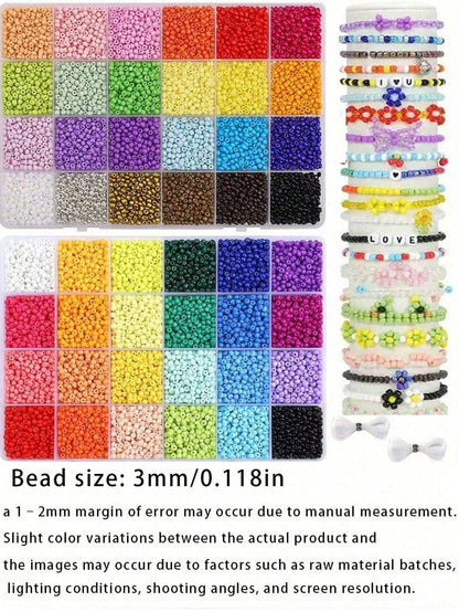 4800/9600pcs Set/500pcs Loose Beads 3mm Seed Beads Jewelry Making Kit, For DIY Earrings, Bracelets, Rings, Necklaces, Gifts, Crafts, Making (Random Color)