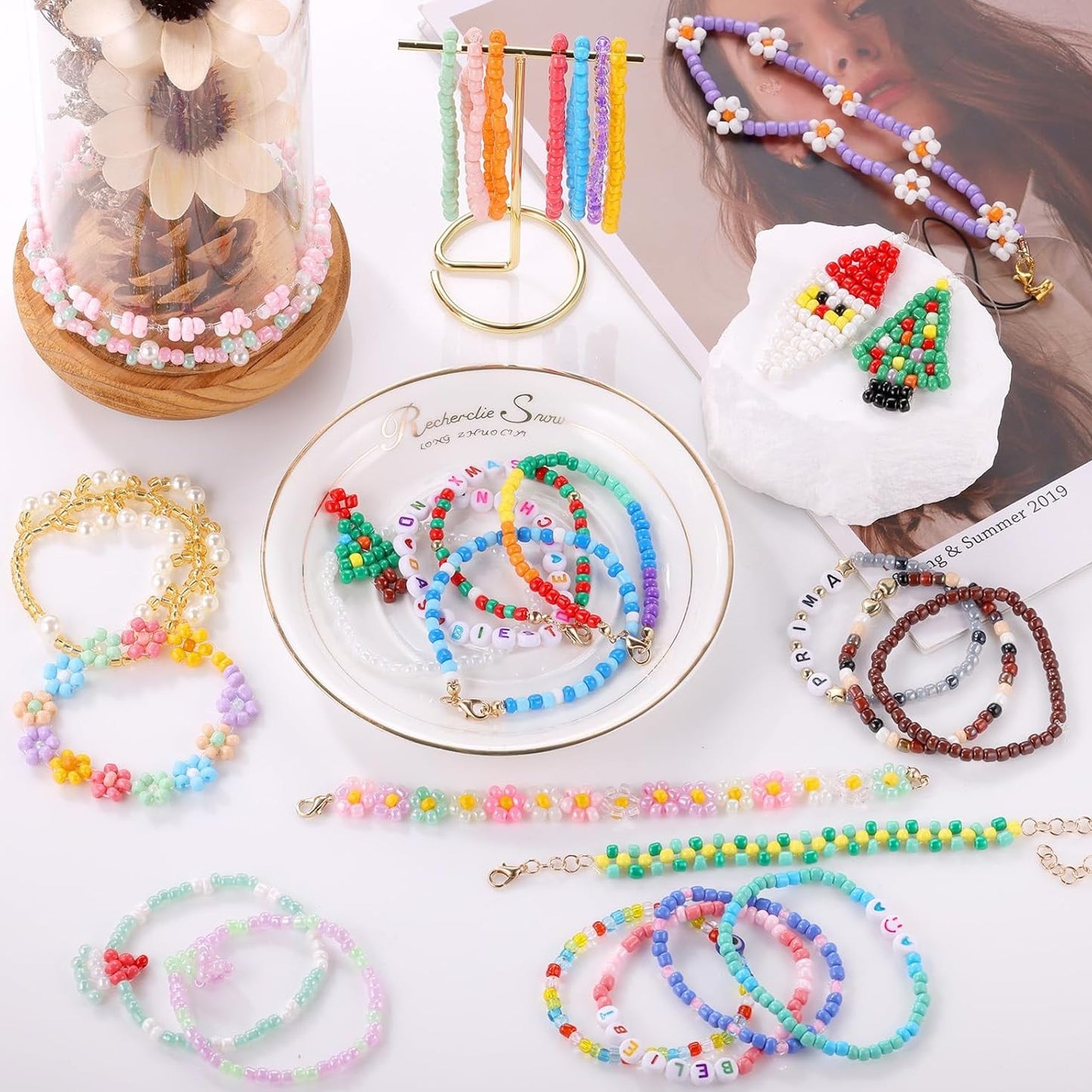 4800/9600pcs Set/500pcs Loose Beads 3mm Seed Beads Jewelry Making Kit, For DIY Earrings, Bracelets, Rings, Necklaces, Gifts, Crafts, Making (Random Color)