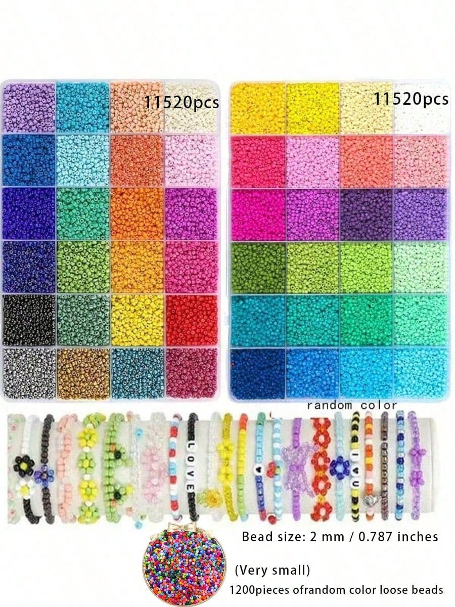 4800/9600pcs Set/500pcs Loose Beads 3mm Seed Beads Jewelry Making Kit, For DIY Earrings, Bracelets, Rings, Necklaces, Gifts, Crafts, Making (Random Color)