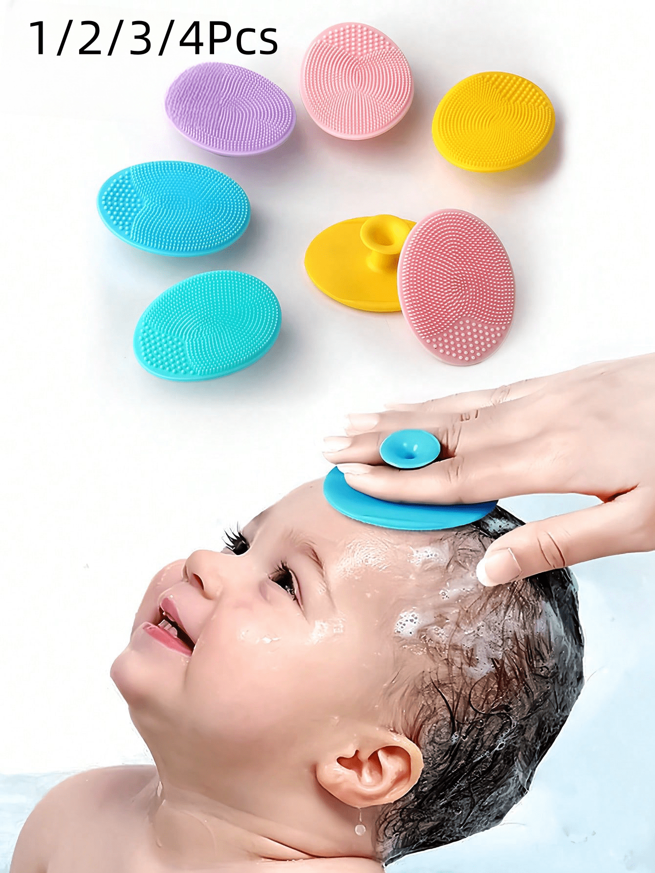 4pcs/2pcs/1pc Small Silicone Facial Cleansing Brush, Baby Shampoo Brush, Blackhead Remover, Soft Round Hair Washing Brush (Random Color)