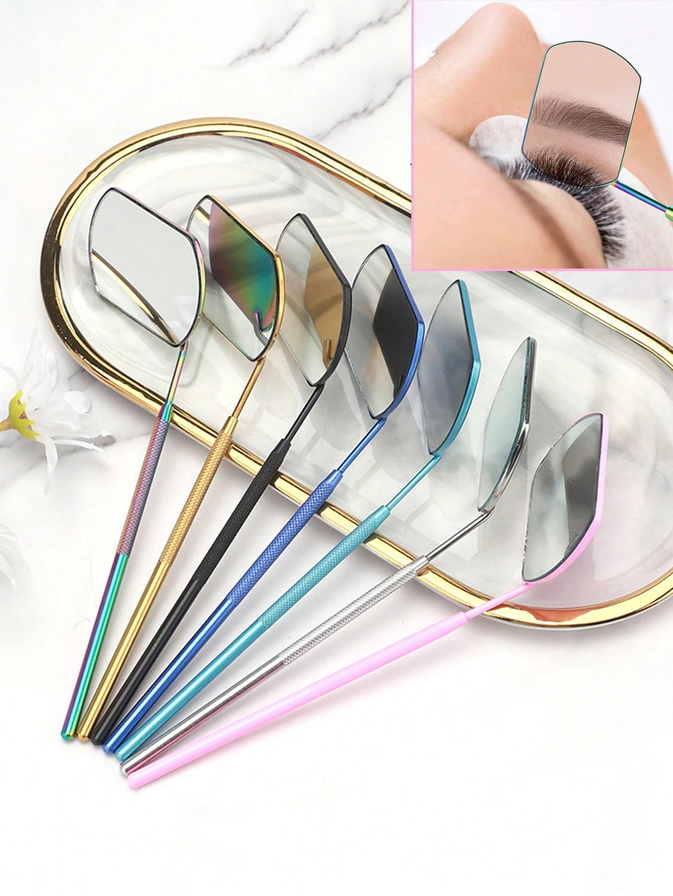 4pcs/2pcs/1pc Stainless Steel Multi-Function Eyelash Inspection Mirror, Makeup Mirror- Eyelash Extension Tool, Makeup, Room Decor, Vanity, Travel, Bedroom, Makeup Accessories, Mini Mirror, Portable M