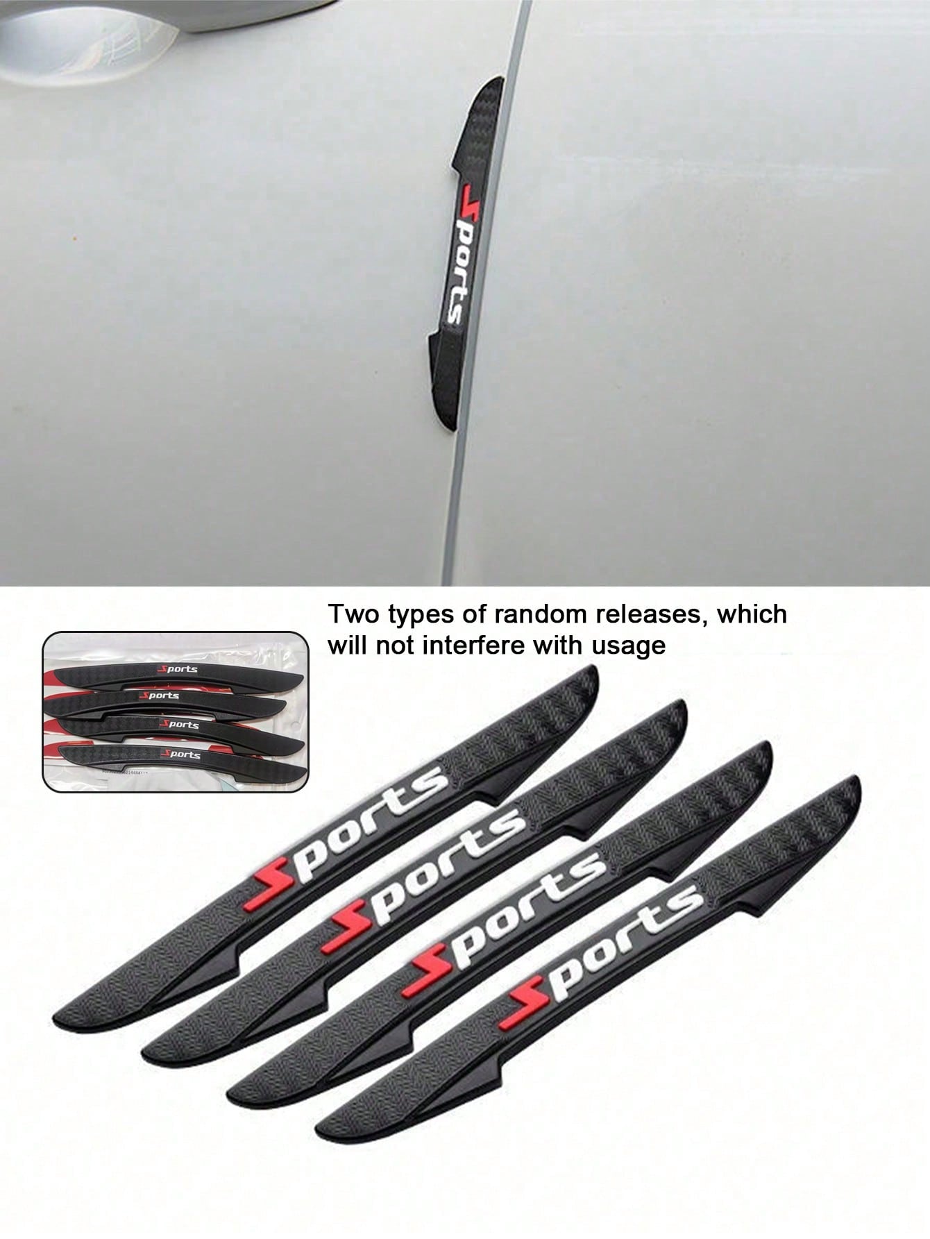 4pcs/8pcs Car Anti-Collision Fiber Texture Anti-Scratch Rearview Mirror & Door Edge Anti-Collision Strips (2 Styles Randomly Sent, Won't Affect Usage)