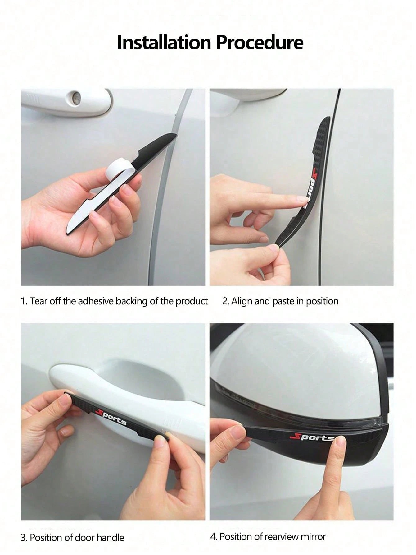 4pcs/8pcs Car Anti-Collision Fiber Texture Anti-Scratch Rearview Mirror & Door Edge Anti-Collision Strips (2 Styles Randomly Sent, Won't Affect Usage)