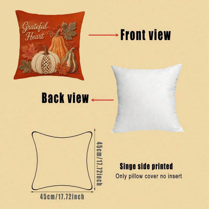4pcs Autumn Harvest Pumpkin & Sunflower Throw Pillow Covers, Thanksgiving American Autumn Pumpkin & Maple Leaf Print Pattern, Single-Sided 2D Flat Print, Not 3D Realistic Embroidery, 45x45cm (18x18in)