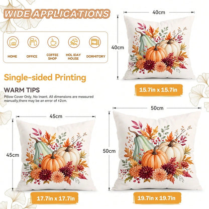 4pcs Autumn Pumpkin Thanksgiving Blessing Pattern Pillow Covers Without Inserts, Single-Sided Printed Pillow Covers, Suitable For Living Room Bedroom Home Decor, All-Season Pillow Covers